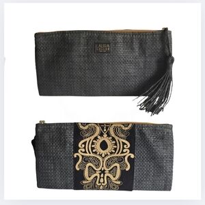 Laura Geller New York Clutch Woven Paper, Cotton Makeup Cosmetic Bag, Tassel